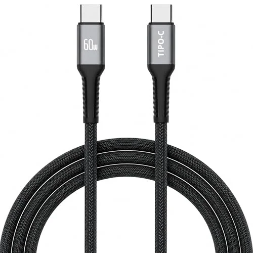 Cabo USB-C para USB-C 2 Metros 60W Turbo Carregamento Rápido — Nylon Trançado Reforçado Compatível iPhone 15/16 Samsung Galaxy Xiaomi MacBook Notebook Tablet — Preto/Branco