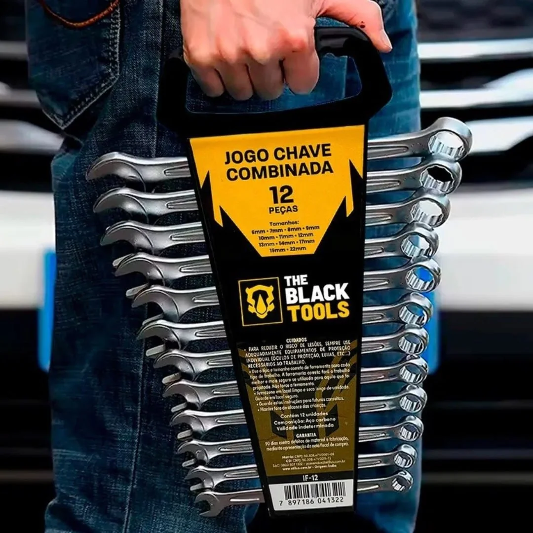 Jogo De Chave Boca E Estrela Combinada 12 Pçs Aço 6 22 Mm Cromada If-12 The Black Tools