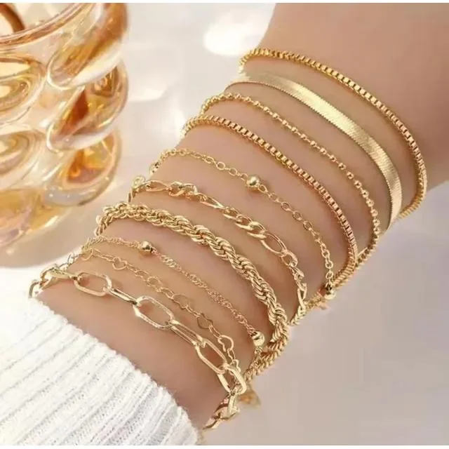 Conjunto de 10 pulseiras banhadas a ouro 18k Mercado Livre