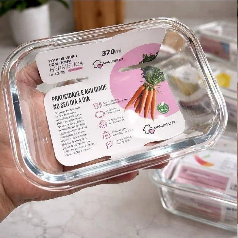 Kit 10 Potes Vidro 370ml Hermético Marmita Forno Refratário Star House