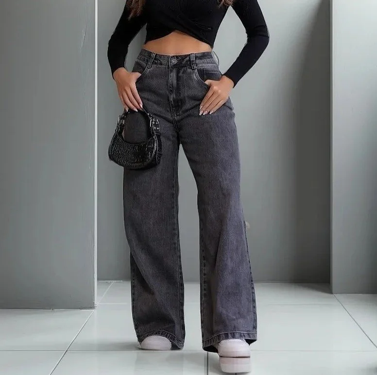 Calça Jeans Feminina Wide Leg Pantalona 100% Algodão Mercado Livre