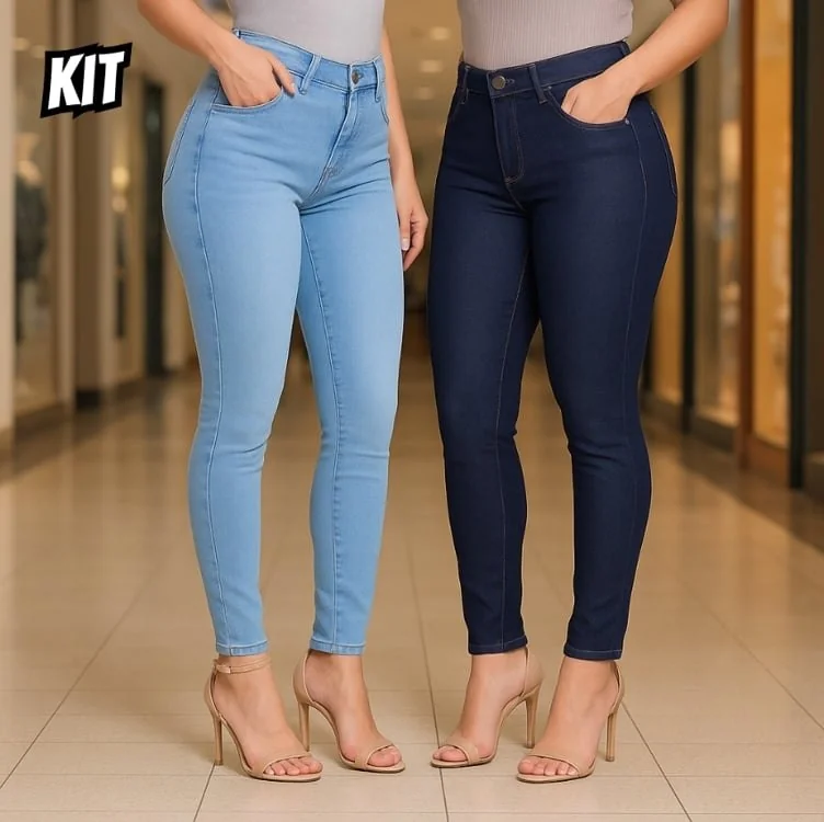 Kit 2 Calça Jeans Feminina Cintura Alta Com Lycra Mercado Livre