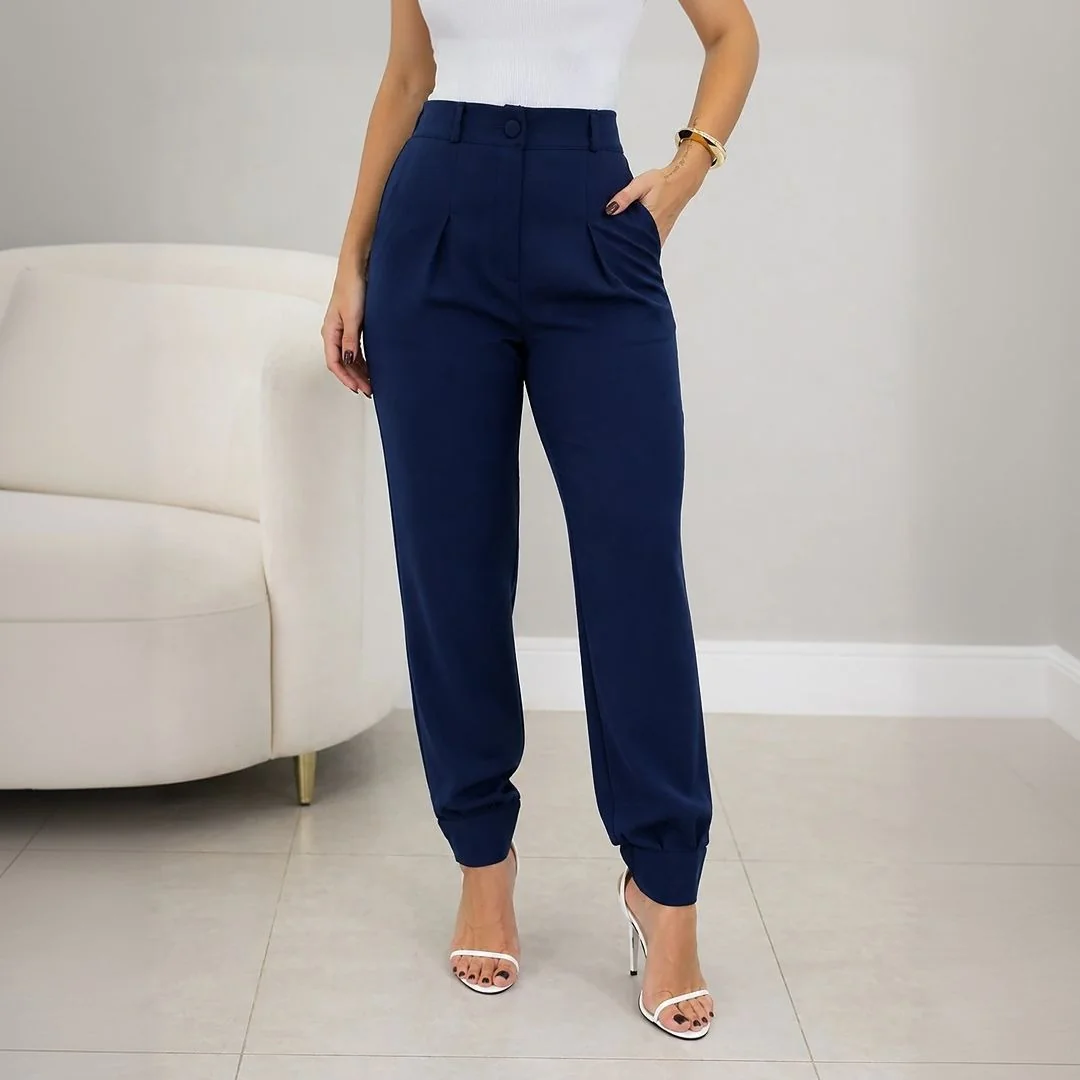 Calça Alfaiataria Feminina Cenoura Casual Basic Skinny Bolso