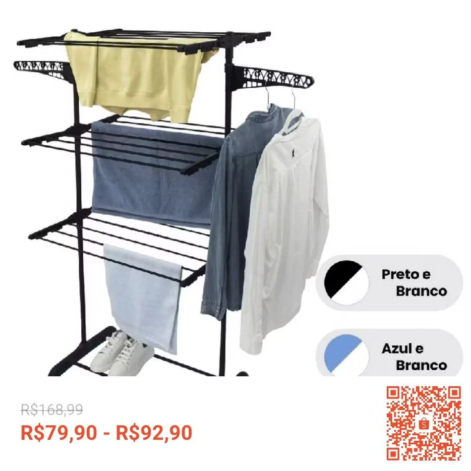 Varal De Chão Roupa Calcinha Grade 3 Andares Dobrável Portátil