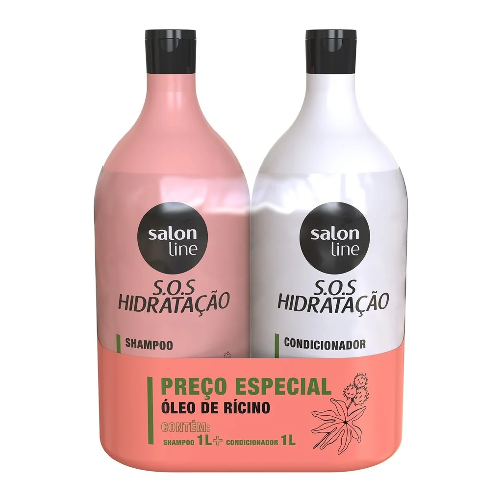 Kit S.O.S Hidratação Óleo de Rícino Shampoo e Condicionador Litrão Salon Line Shopee
