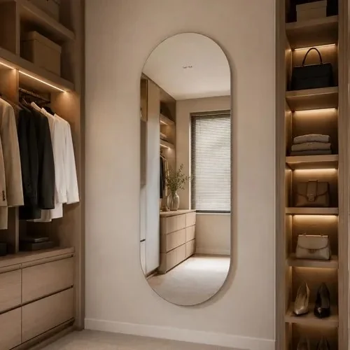 Espelho Mirano Berlim Oval 100x40cm Design Lapidado Moderno Suporte