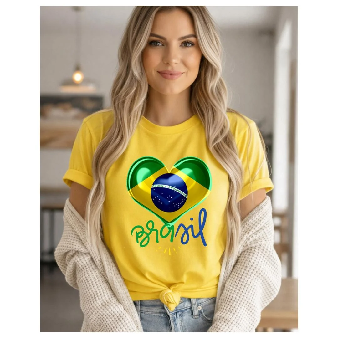 Camiseta Feminina Algodão Estampada Brasil Copa do Mundo Shopee