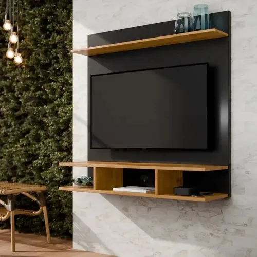 🚀 Painel Até Tv 32 Polegadas Moderno 90x90cm Para Sala Quarto Preto/nature