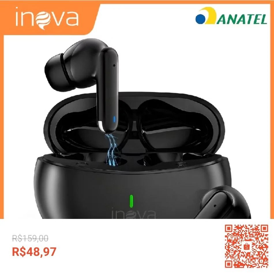 INOVA Fone De Ouvido Sem Fio Bluetooth TWS 5 .3 Original Com Cancelamento De Ruído E Longa Duração De Bateria