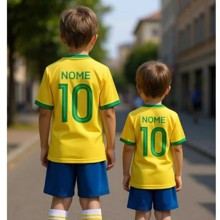 Conjunto Juvenil Infantil Unissex Camiseta e Shorts Brasil Personalizado Nome Brasil Amarelo Shopee