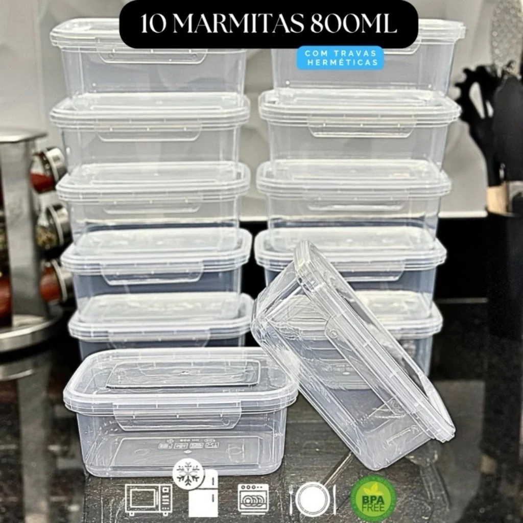 Kit 10 Marmita conjunto Potes 750ml com Travas Laterais BPA FREE - Alimentos organizadores de congelador Shopee