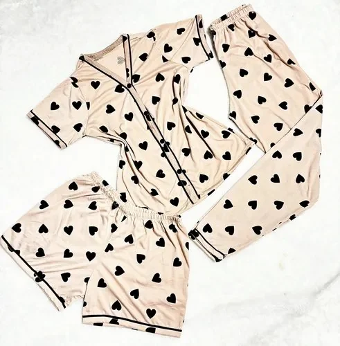 🇧🇷🇧🇷🇧🇷 Kit Pijama Americano 3 Peças Camisa Botões + Calça + Short