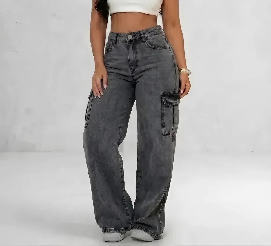 Calça Cargo Feminina Wide Leg Cintura Alta Jeans Stillger Mercado Livre