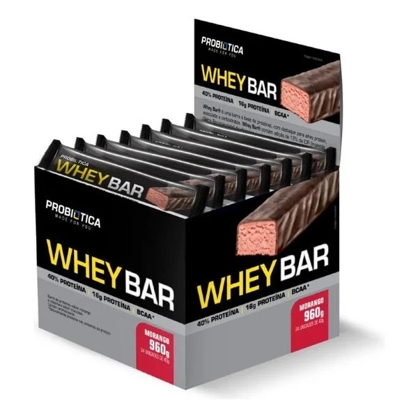 Kit 24 Barras Whey Morango Probiótica Mercado Livre
