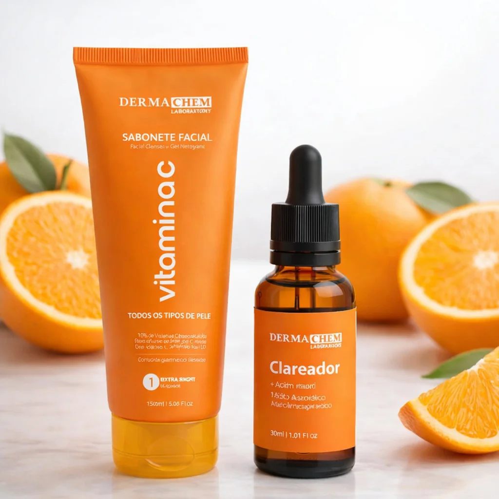 Kit Skincare Vitamina C: Sabonete Facial + Sérum Facial Uniformiza o Tom Para Todos os Tipos de Pele Shopee