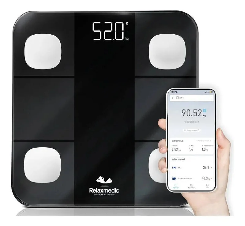 Balança Digital Corporal Bioimpedância Aplicativo Bluetooth Relaxmedic Mercado Livre