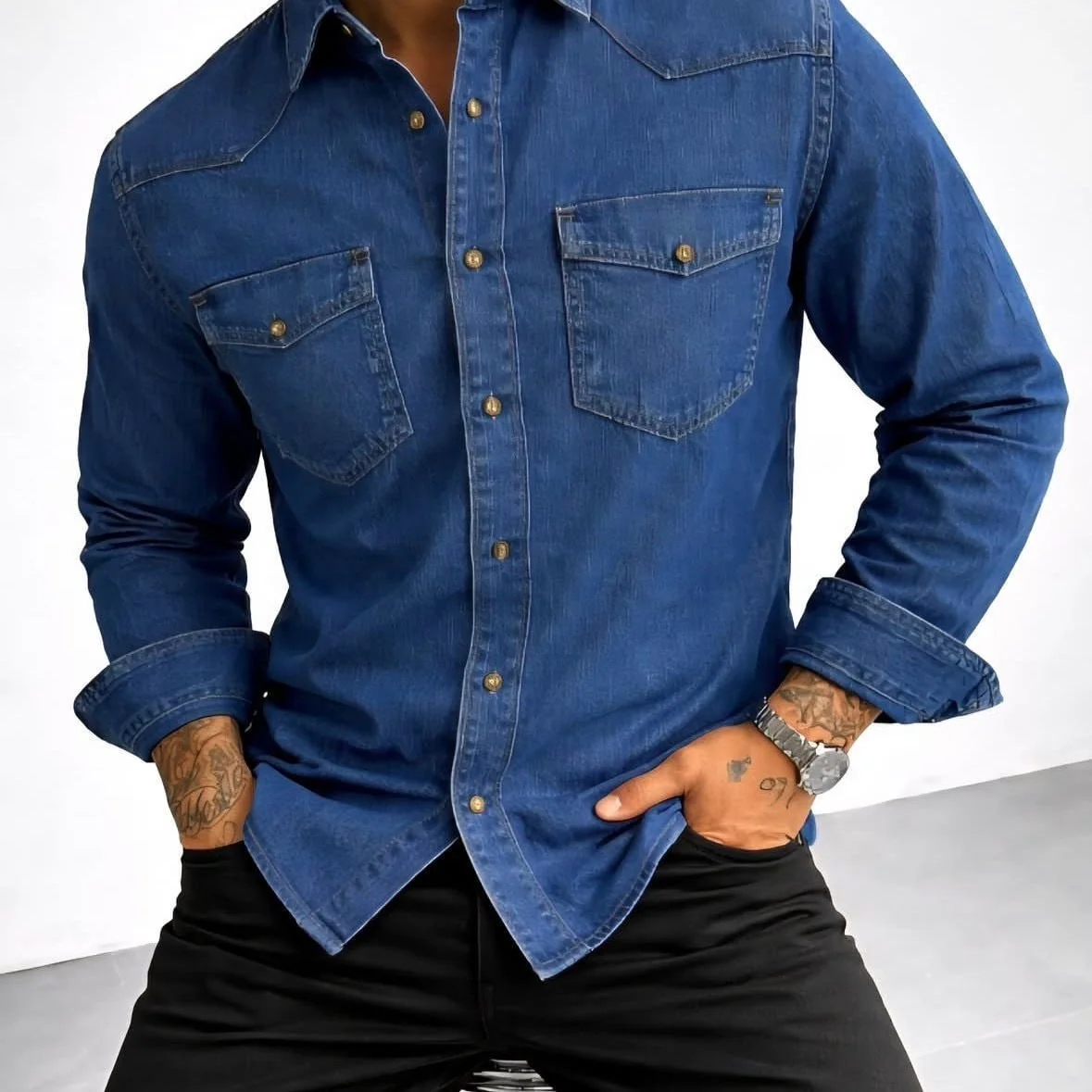 Camisa Jeans Slim Manga Longa Mercado Livre
