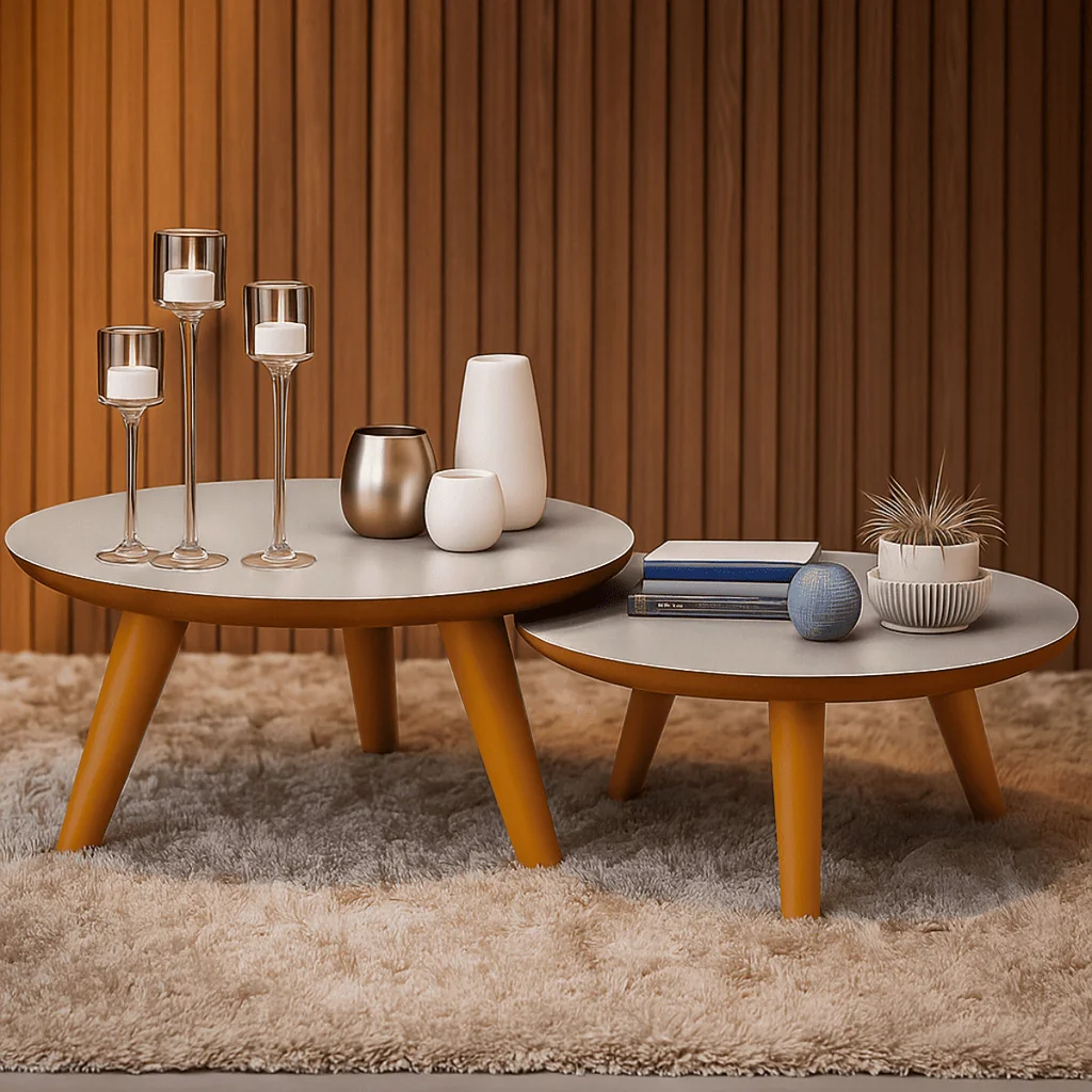 Duas Mesas De Centro Redonda Com Pés Plástico PVC Caramelo P/ Sala De Estar Decorativa Modernic Shopee