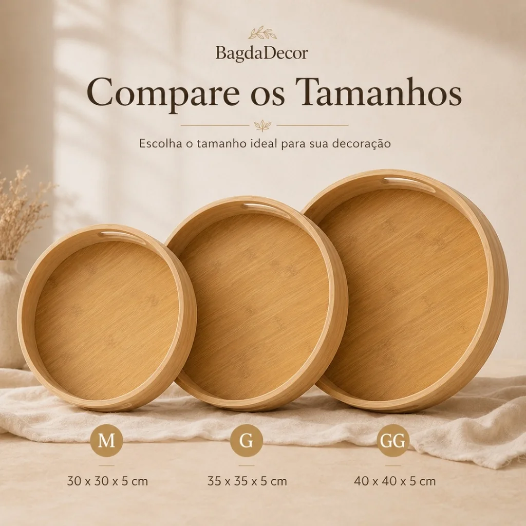 Bandeja De Bambu Redonda E Retangular Com E Sem Alça Decorativa Organizadora 11 Modelos Shopee