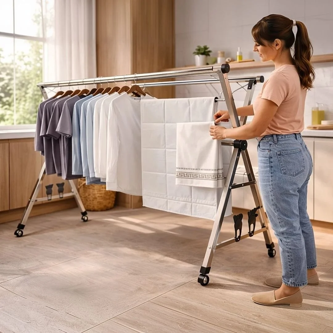 Varal De Chão Grande De Roupas 3 Níveis Dobrável Branco