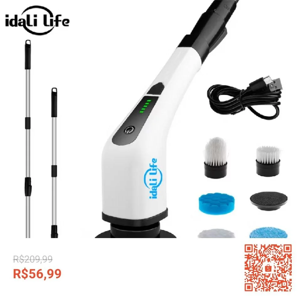 Escova De Limpeza Ajustável Janela Banheiro e Cozinha Ferramenta 9 em 1 Recarregável Idali Life