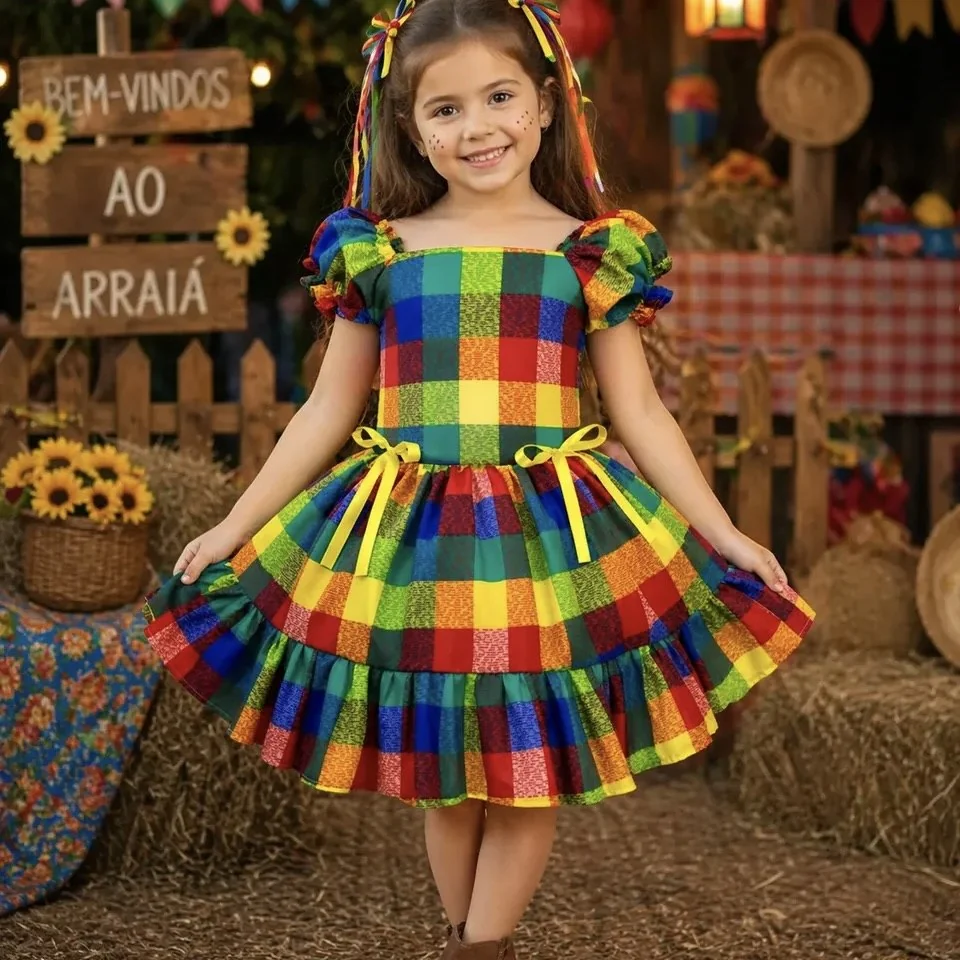 🚀 Vestido caipira junino menina festa quadrilha xadrez arraiá apresentação