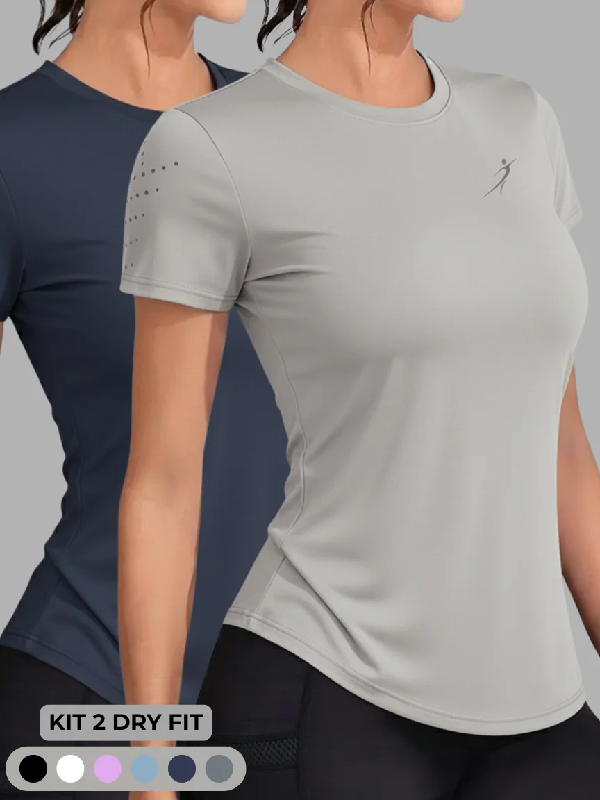 Kit 2 Camisetas Dry Fit Feminina Academia Fitness Esportiva Caminhada Corrida Treino Proteção UV Shopee