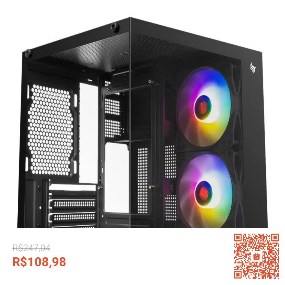 Gabinete Gamer Aquário Pichau Atom X, Mini-Tower, Lateral de Vidro, Com 2 Fans, Preto, PG-ATOMX-BK