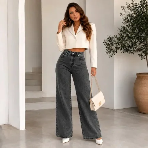 🇧🇷🇧🇷🇧🇷 Calça Jeans Pantalona Wide Leg Feminina Cintura Alta Larga