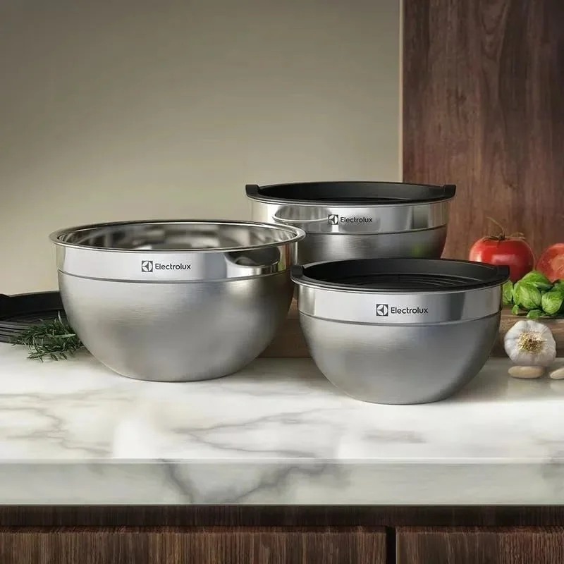 Electrolux Kit Bowls Tigelas de Inox com Tampa Plástica, 3 Unidades