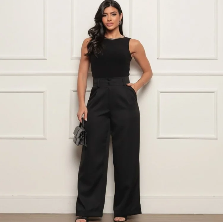 Calça Feminina Alfaiataria Reta Social Cintura Alta Elegante Mercado Livre