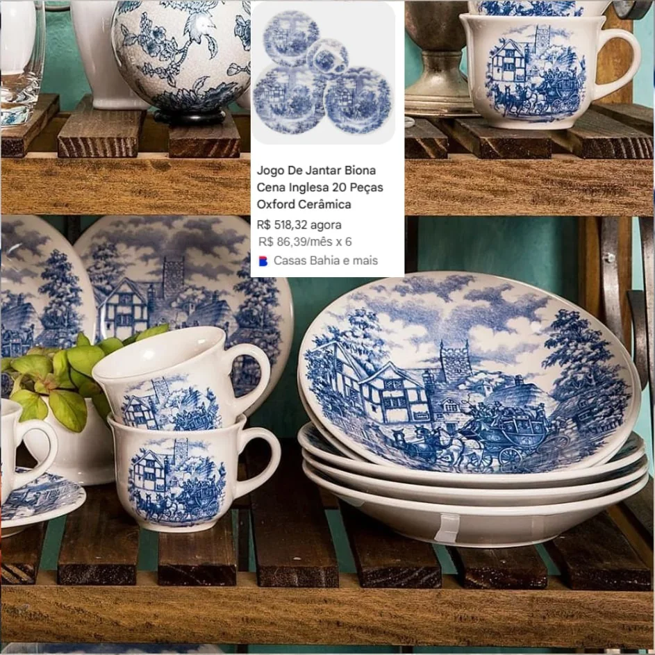 Aparelho De Jantar E Chá 20 Peças Donna Cena Inglesa Biona Azul