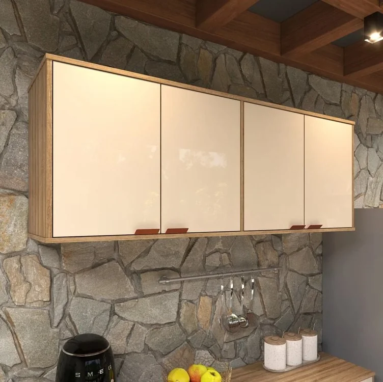Armário Aéreo De Cozinha Off White Suspenso Design Compacto Com 4 Portas Estilo Moderno