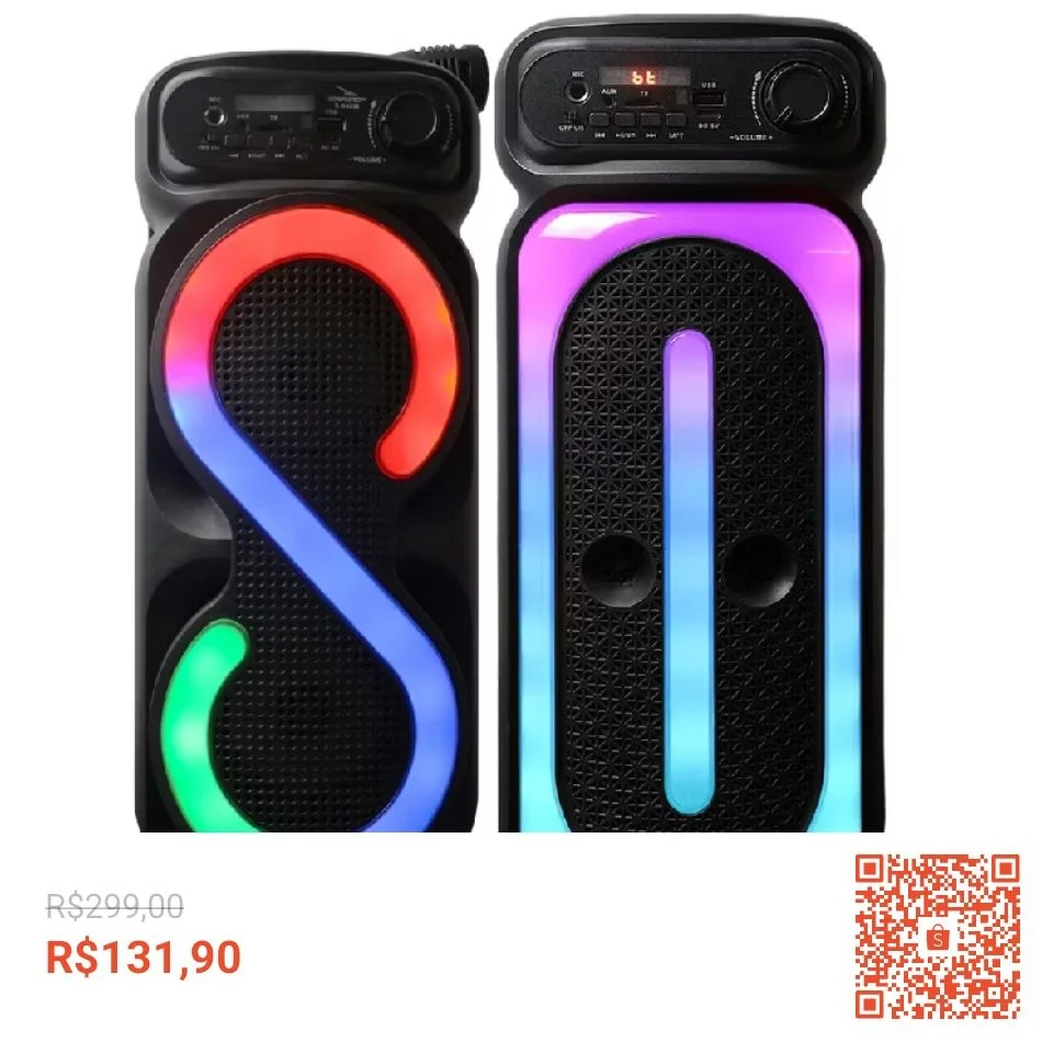 🚀 Caixa De Som Amplificada Portátil Bluetooth LED RGB Aux Micro SD USB Radio FM Com Microfone Karaokê