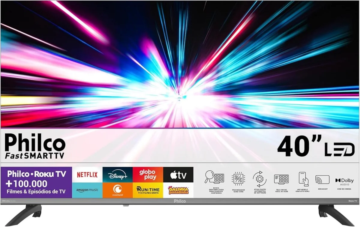 🔥 PARCELADO! Smart TV 40" Philco Roku TV HDR10 Dolby Áudio P40CRA