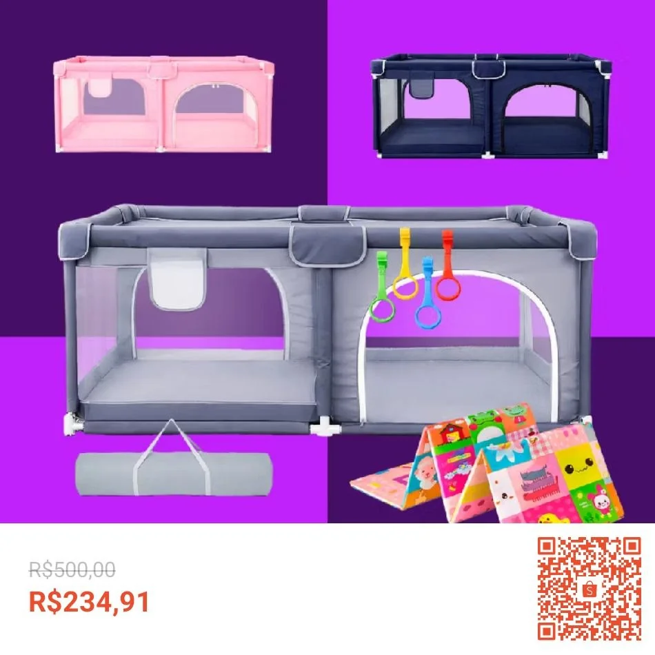 Cercadinho Bebê + Tapete + Bolsa + Argola Grande Chiqueirinho Infantil 180x150 Portátil Dobrável