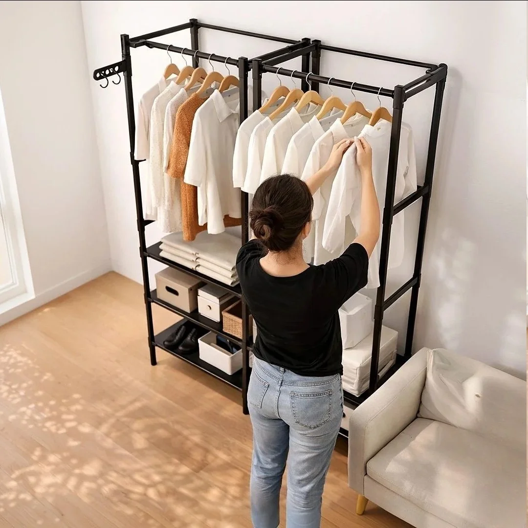 Guarda Roupa Dobravel  Aberto Closet Organizador De Roupas Preto