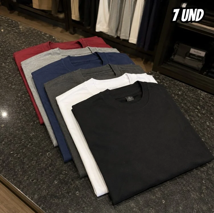 Kit 7 Camisetas Masculina Manga Curta Lisa Algodão Premium
