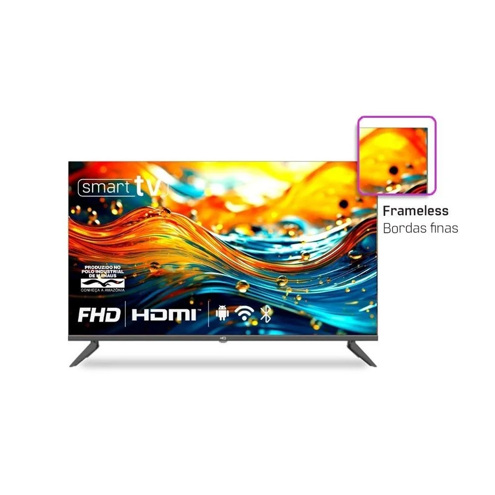 Smart TV HQ 43" Full HD tela sem bordas Android 11 design Slim HQS43NKHM