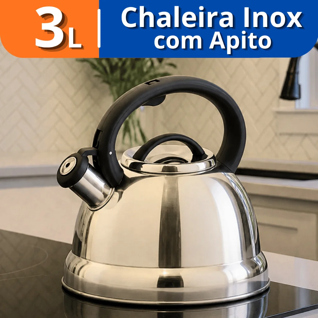 Chaleira Inox com Apito Sonoro Elétrico Fogão 3L Agua quente chimarrão chá matte café Shopee