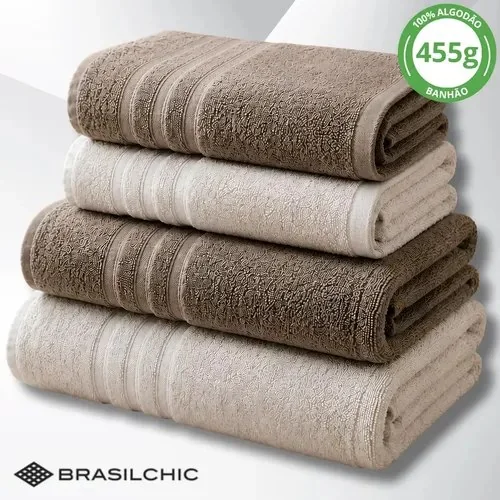 Jogo De Toalhas De Banho Brasilchic Extra Soft Premium 100% Algodão Grossa Macia Kit 4 Peças Rosto Banhão Grande Chumbo / Areia Lisa