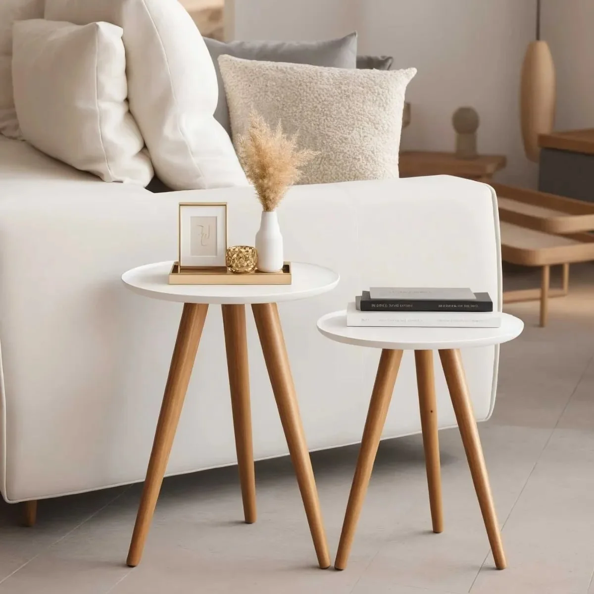 Kit 2 Mesas Laterais De Canto Pé Palito Redonda Retro Fosca Cor Mesas Laterais Branca