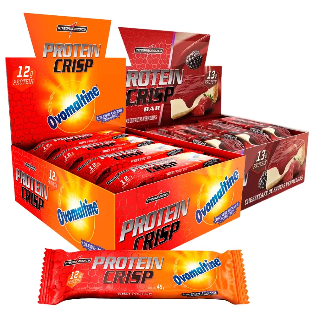 KIT 2 CAIXA PROTEIN CRISP BAR 12UN 45G BARRA DE PROTEINA (12GB protein) - INTEGRALMEDICA
