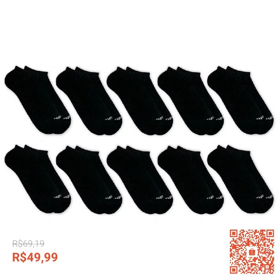 Kit Meia Invisível Mash 10 Pares Algodão Sem Cano Esportiva