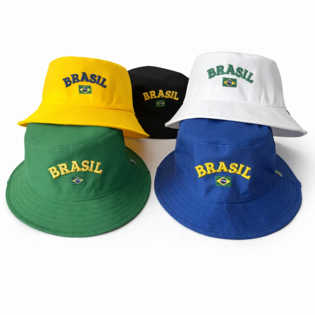 Chapéu Bucket Hat Brasil Bordado Copa do Mundo Chapéu Pescador Unissex Verde Amarelo Torcida Shopee