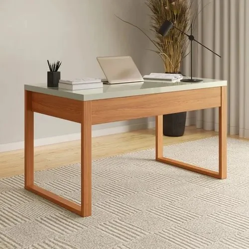 Mesa Escritório Industrial Mdf 135cm Off White/freijó