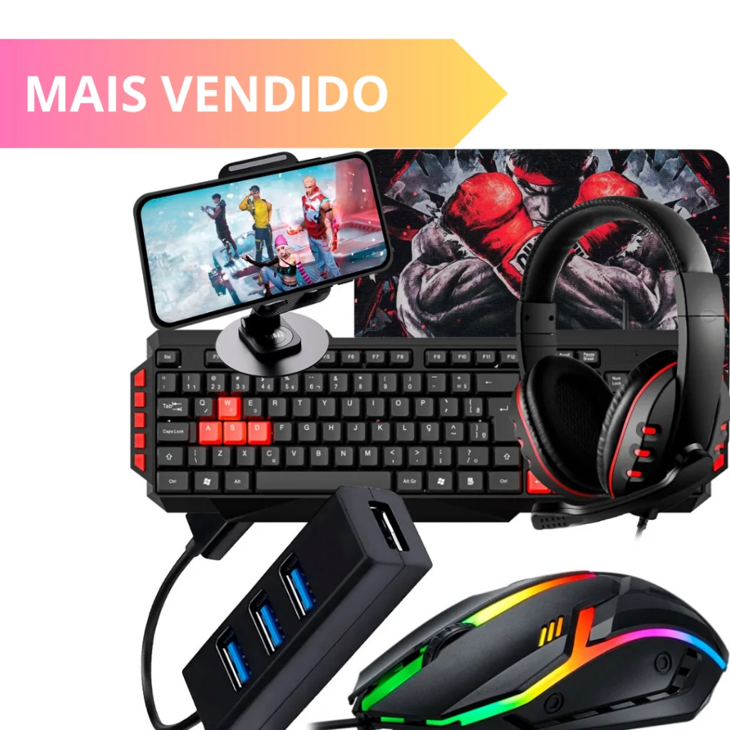 Kit Gamer Completo Celular com Headset, Teclado, Mouse e Hub USB | Tipo C ou V8 Shopee