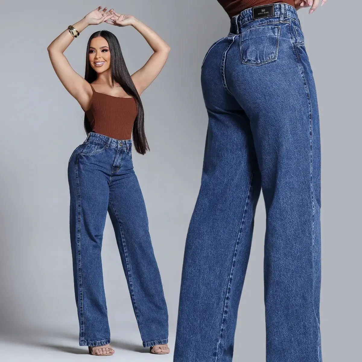 Calça Jeans Wide Leg Marmorizada 100% Algodão Mercado Livre