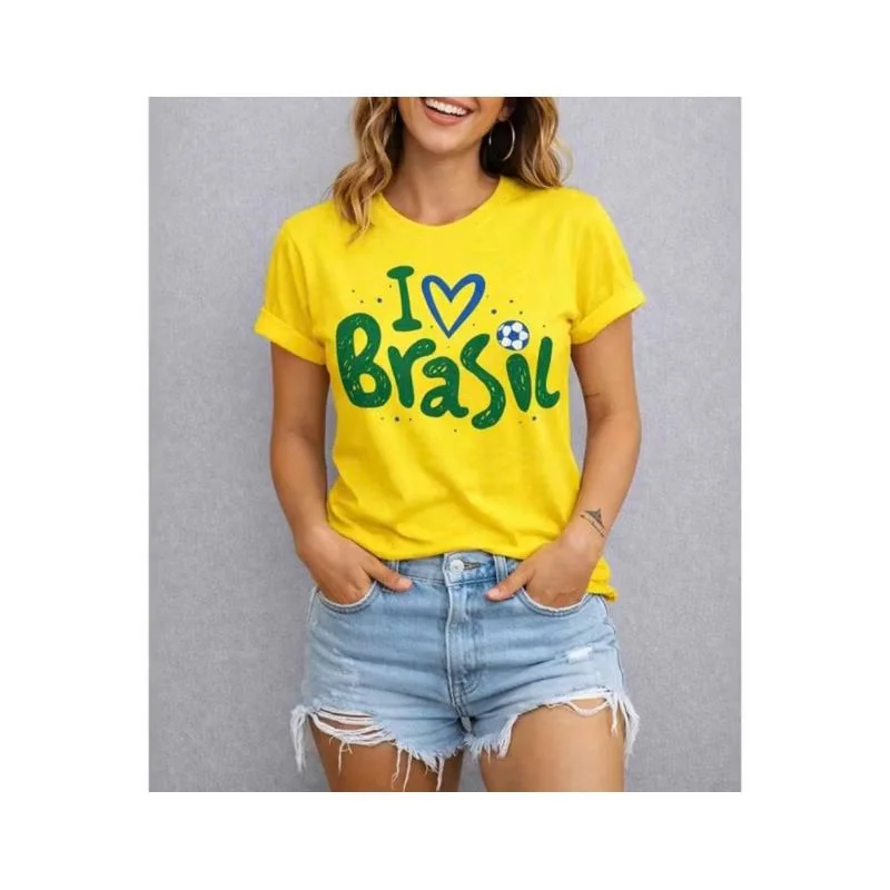 Camiseta Feminina T-Shirt Gola Redonda Brasil Algodão Shopee