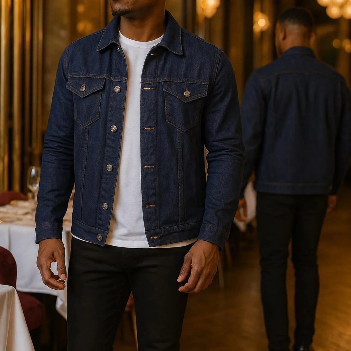 Jaqueta Jeans Masculina Sarja Bolsos Funcionais Resistente